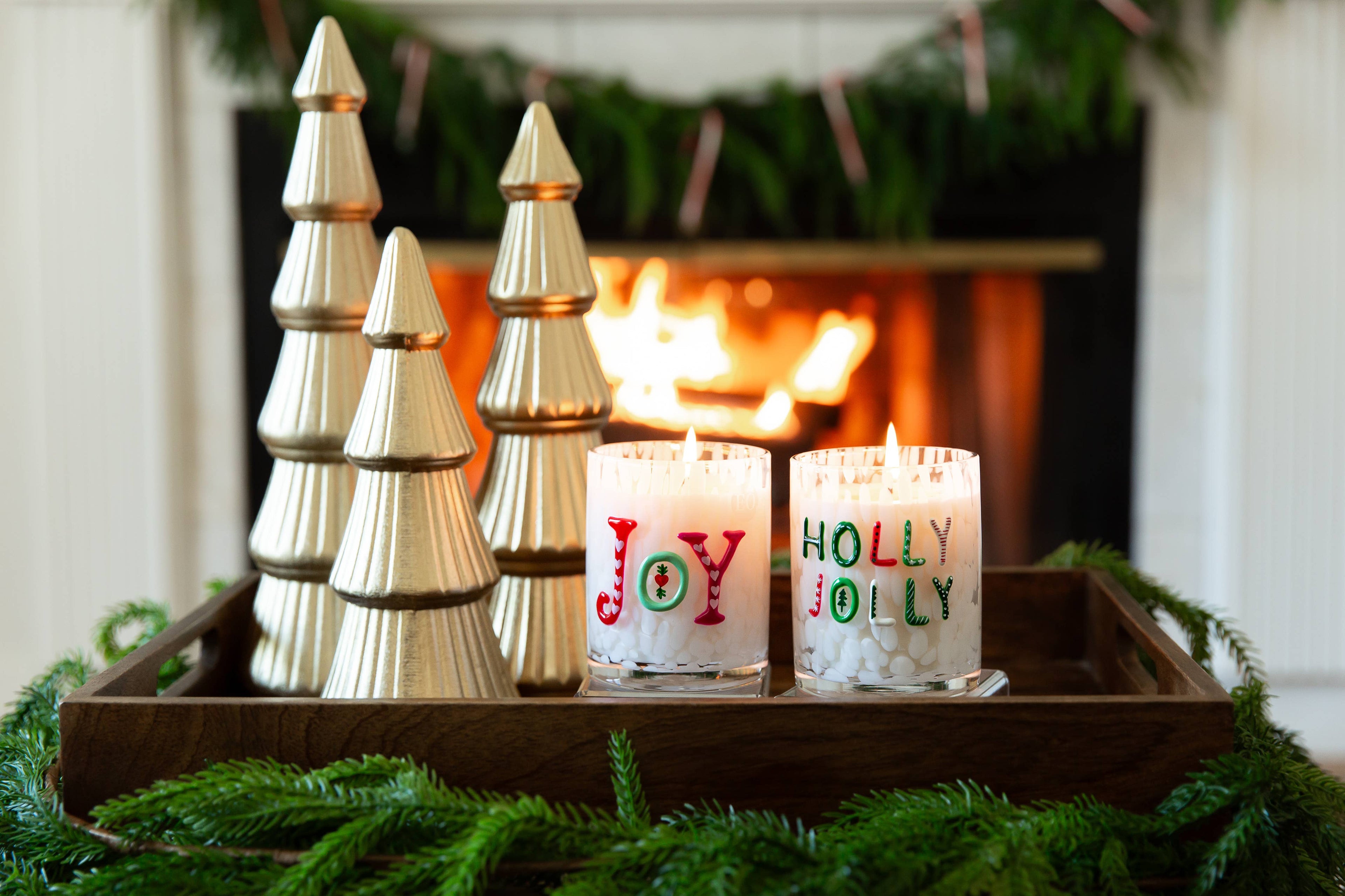 Holly Jolly Holiday Hand Painted Candle