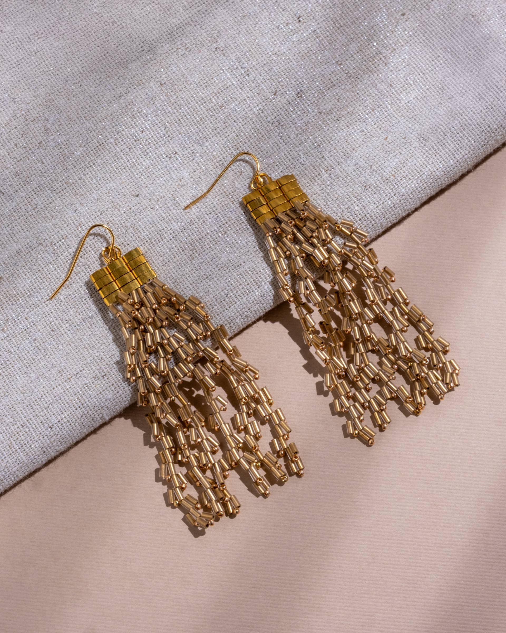 Beaded Handwoven Cascade Fringe Earrings