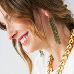 Marissa Brass + Bead Fringe Earrings Olive