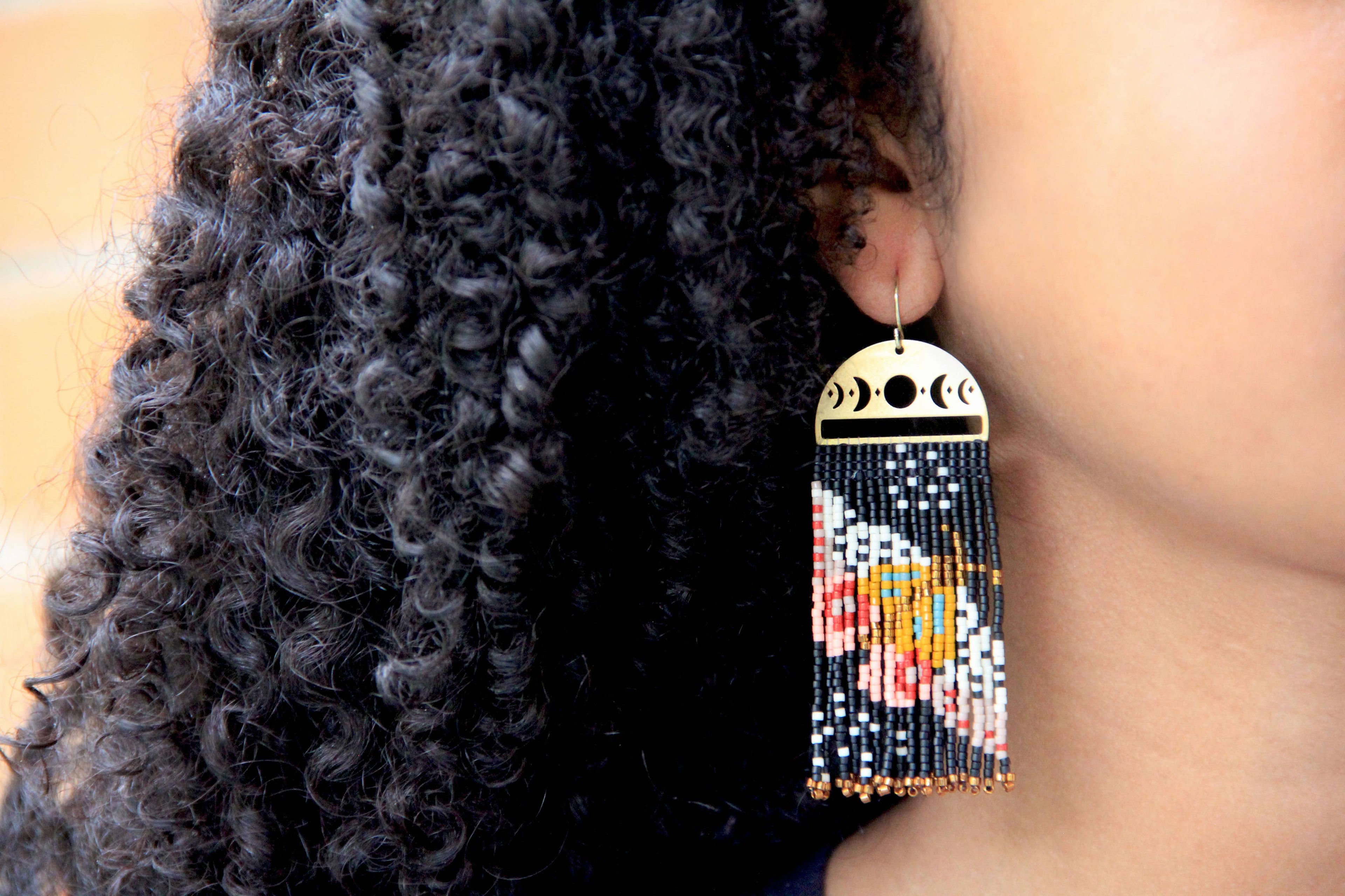 Beaded Handwoven Moonlit Moth Fringe Earrings