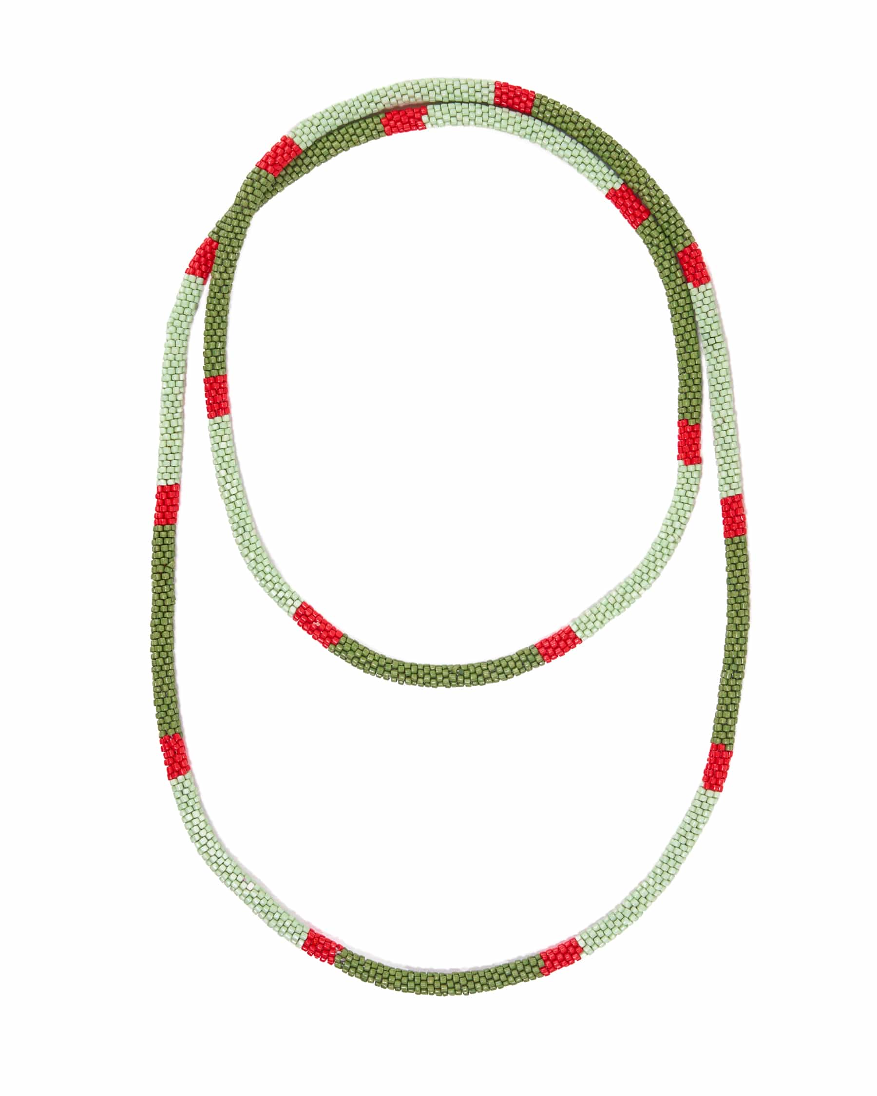 Allie Seed Bead Long Necklace Olive, Mint, + Red