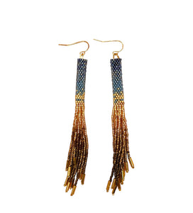 Beaded Handwoven Ombre Tassel Earrings (Green)