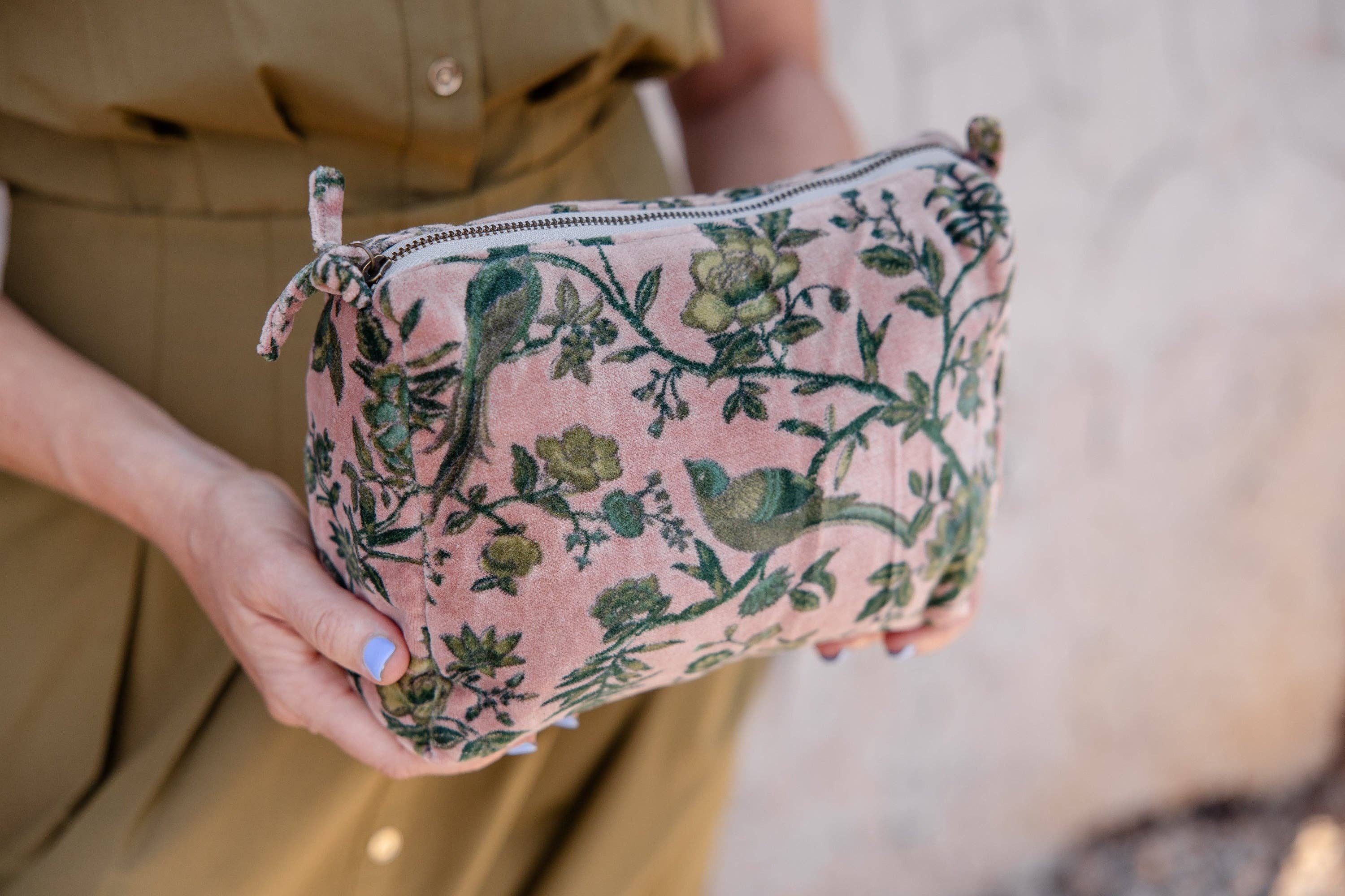 Blush Garden Velvet Cosmetic Pouch