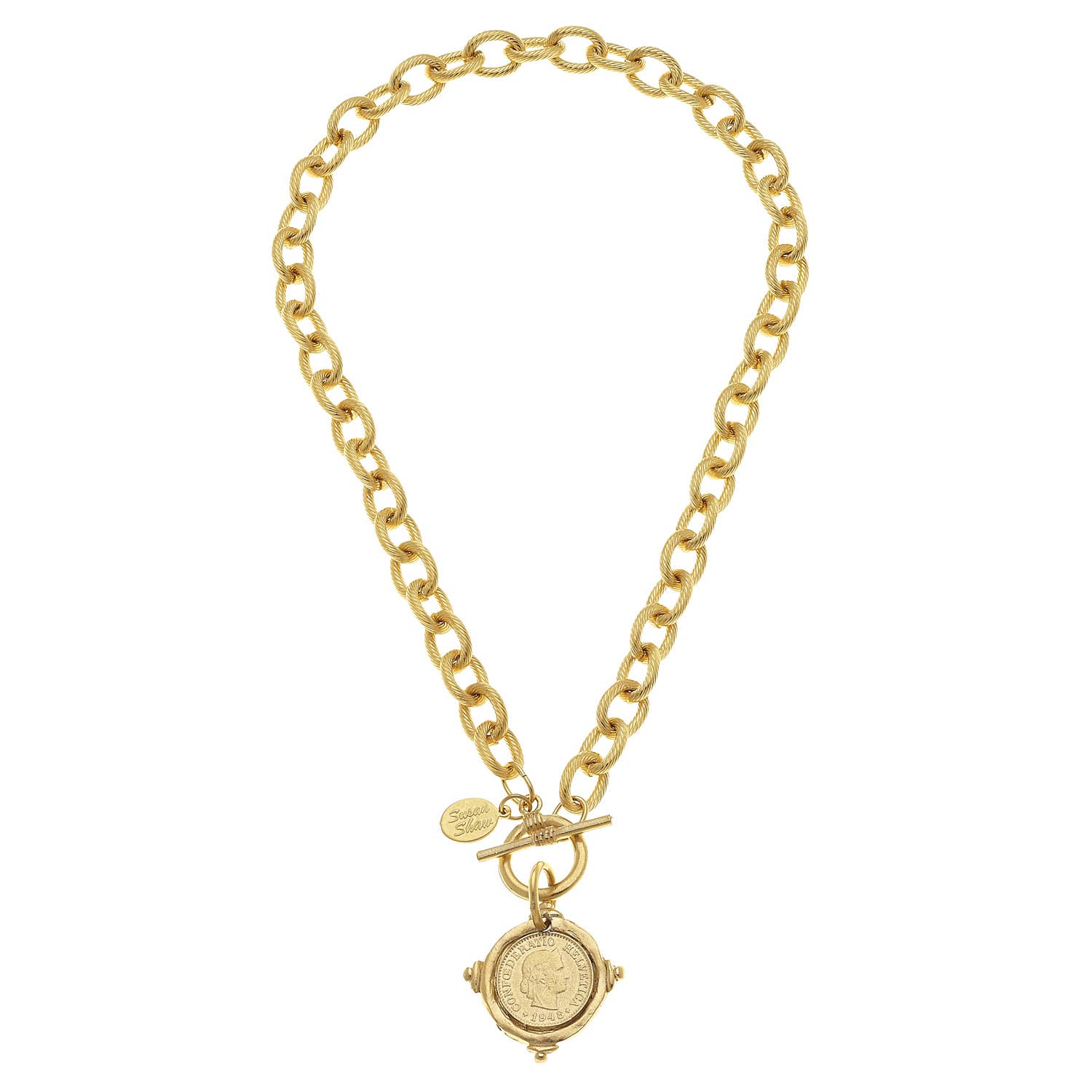 Gold Intaglio Coin Front Toggle Necklace