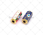 Enamel Evil Eye North Star On Hexagon Shape Large Hole Tube Spacer Beads, 18K Gold Filled Drum Barrel Beads,10x22mm, Sku#Y522: 1 White / 1pc
