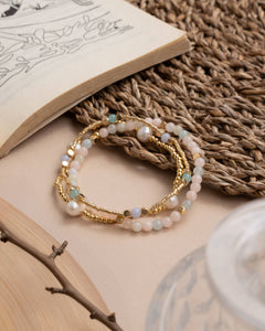 3 Set Gem and Pearl Miyuki Stretch Bracelets