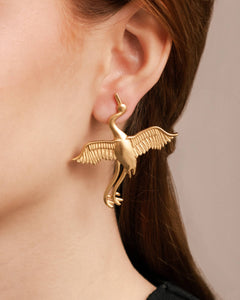 Brushed Gold Flying Swan Earrings