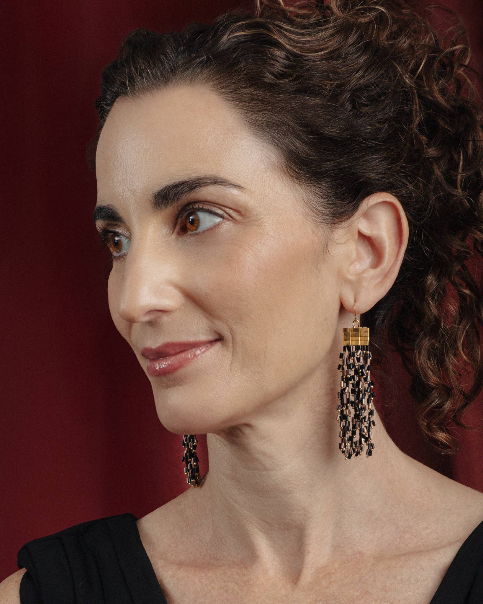 Beaded Handwoven Cascade Fringe Earrings