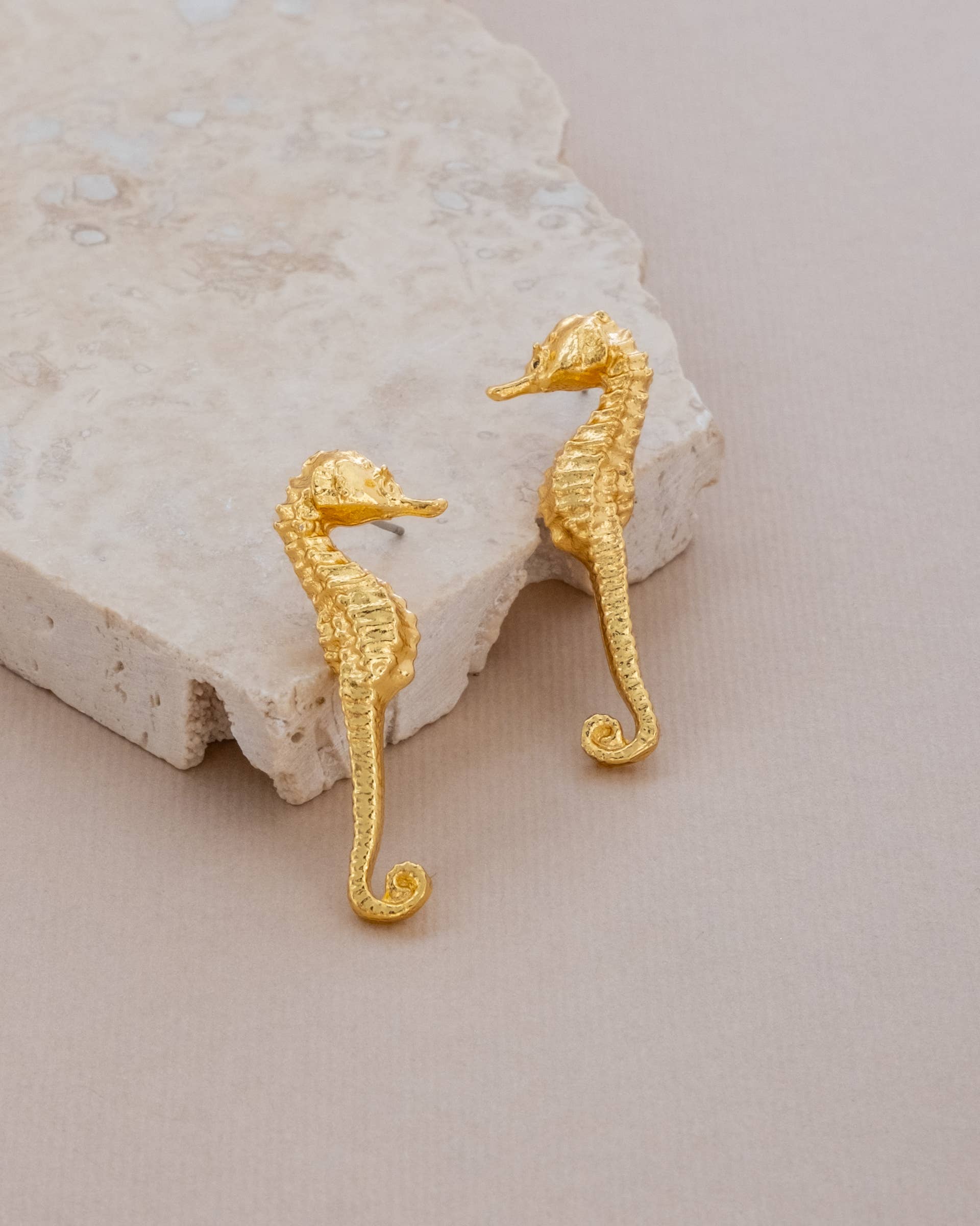 Gold Seahorse Stud Earrings