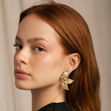 Brushed Gold Leaf Trio Statement Earrings