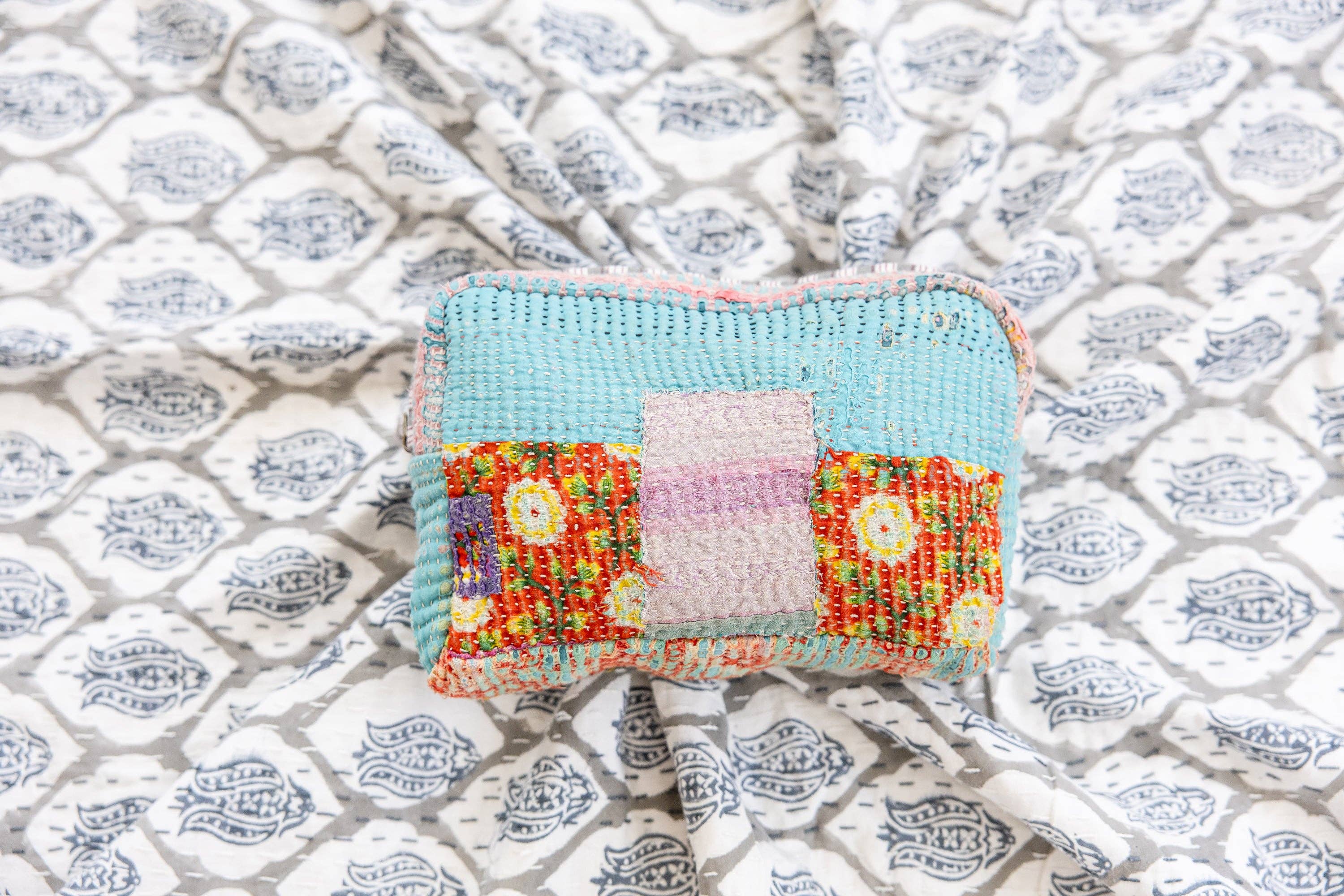 Sunburst Threads Antique Kantha Cosmetic Bag