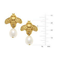 Gold Bee and Genuine Freshwater Pearl Earrings | Susan Shaw