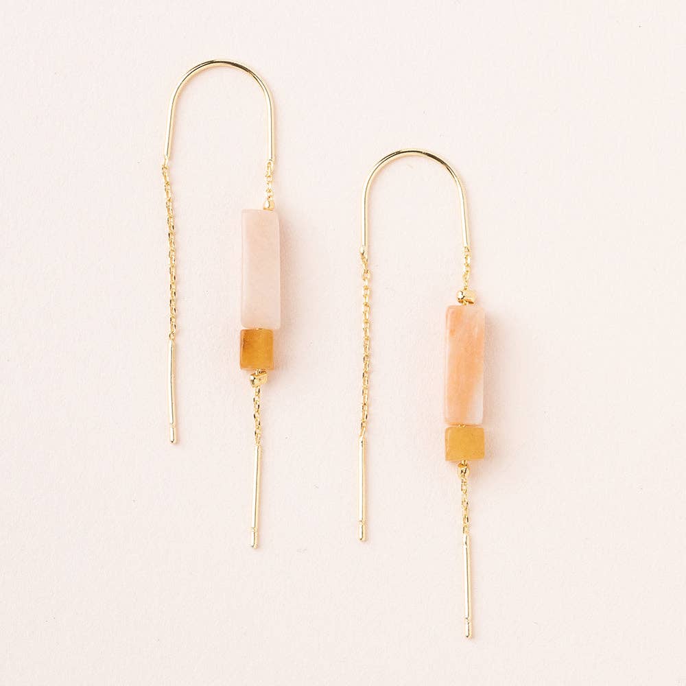 Rectangle Stone Earring | Rose Quartz/Amber/Gold