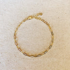 18k Gold Filled Short Link Paperclip Bracelet: 7 inches with extender
