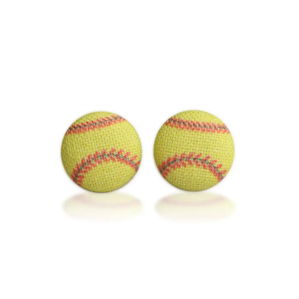 Softball Fabric Button Earrings