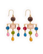 Estelle Large Chandelier Glass + Smoky Quartz Stone Earrings Brass