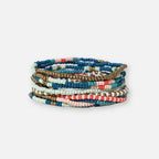 Sage Mixed Stripe Beaded 10 Strand Stretch Bracelet Set Teal + Poppy Wholesale