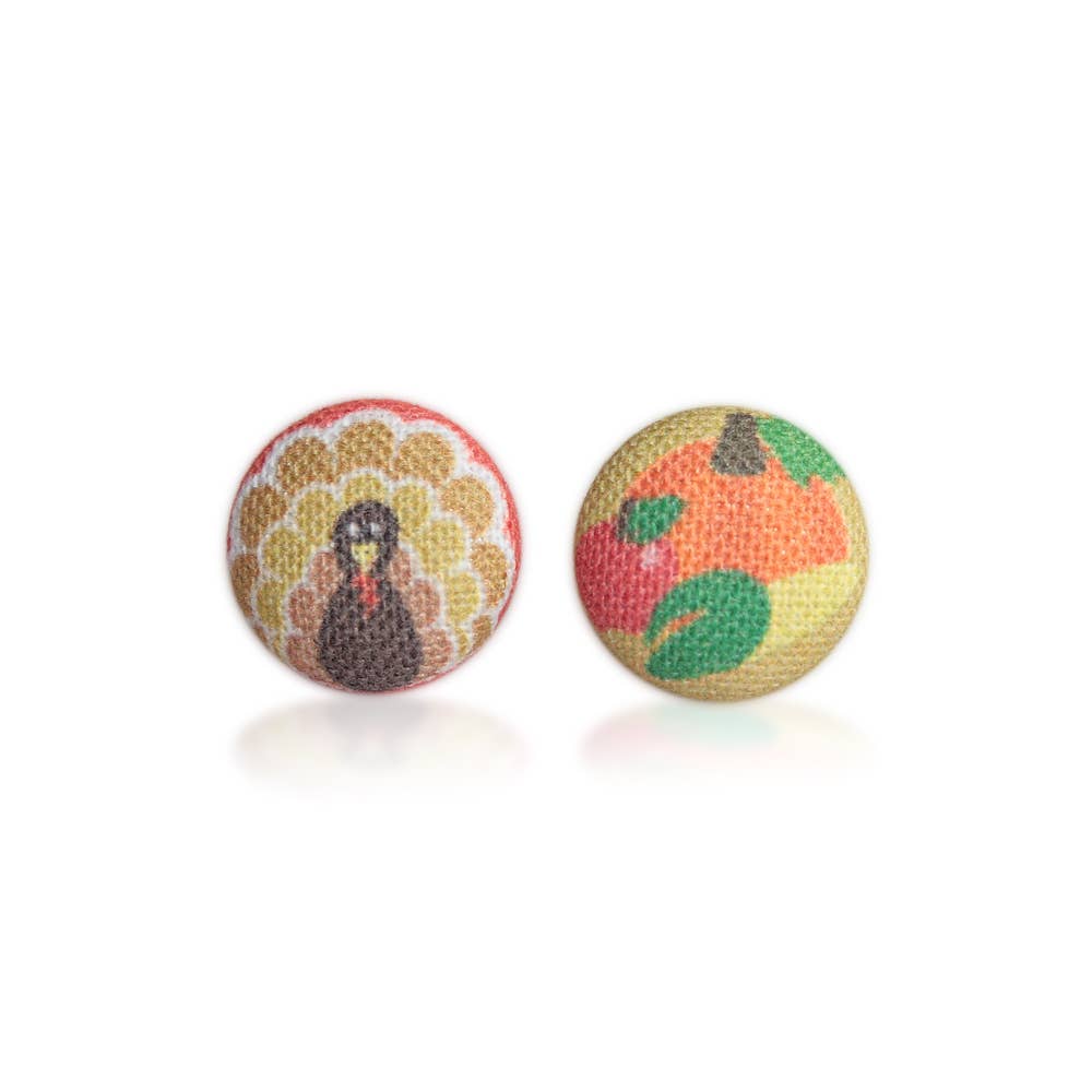 Happy Thanksgiving Fabric Button Earrings