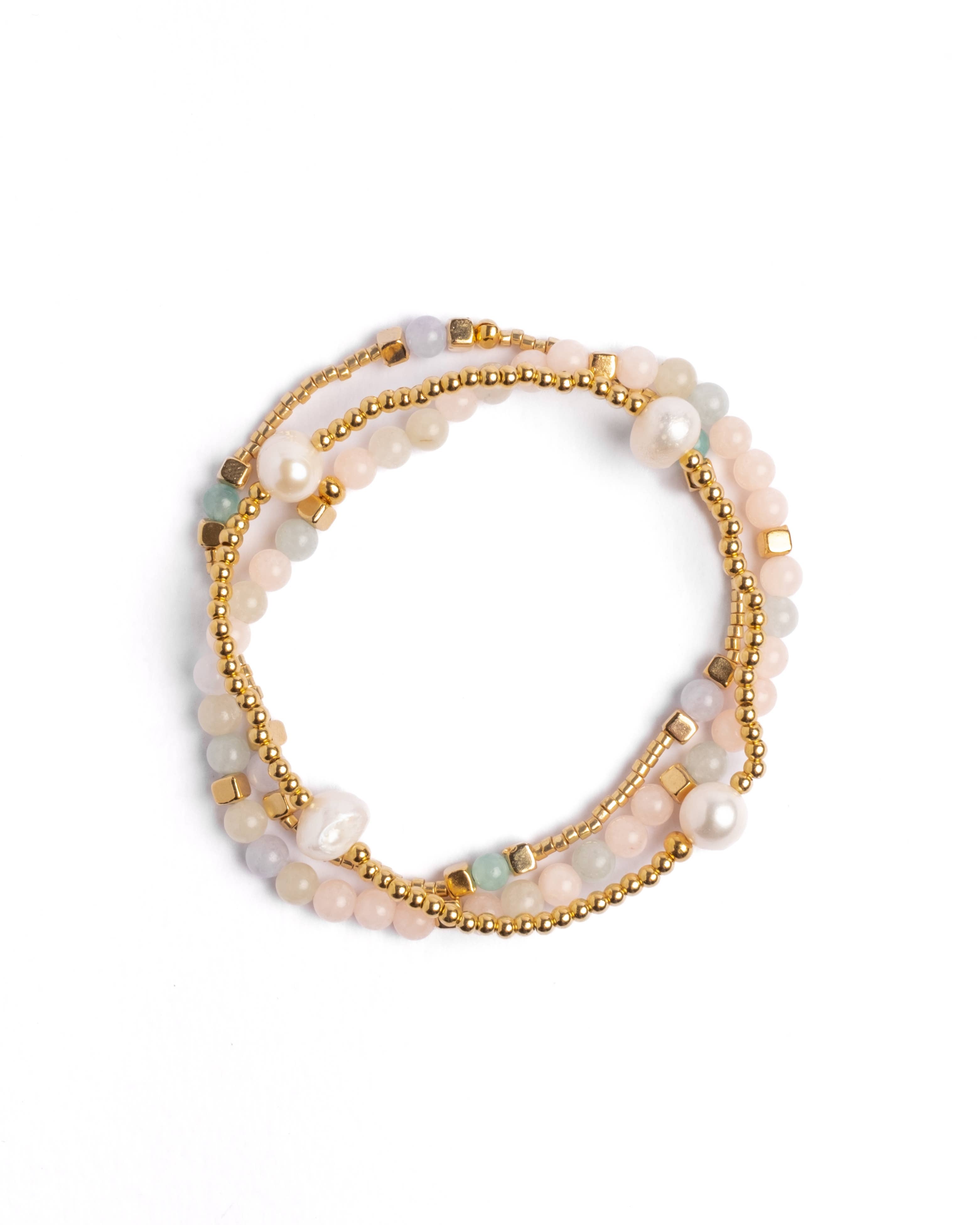 3 Set Gem and Pearl Miyuki Stretch Bracelets
