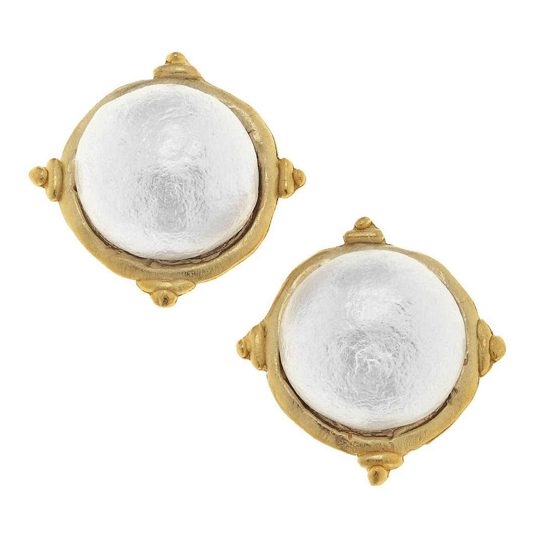 Gold and Cotton Pearl Cabochon Earrings | Susan Shaw