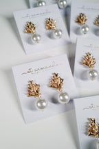 Pearl and Gold Coral Mini Statement Earrings
