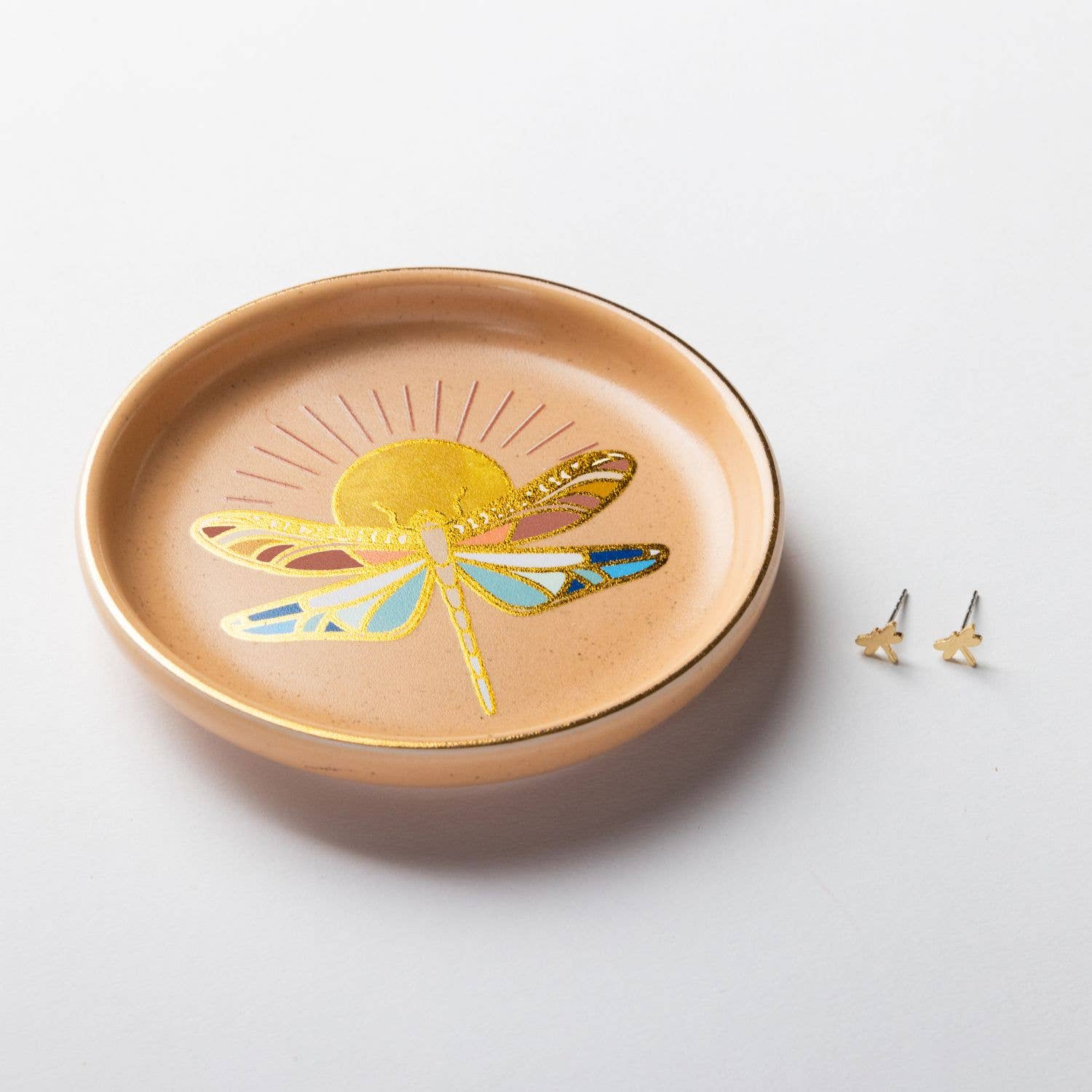 Jewelry Dish & Stud Earring Set - Dragonfly/Terracotta