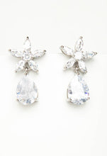 Radiant Bloom Platinum and Zircon Drop Earrings