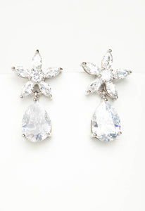 Radiant Bloom Platinum and Zircon Drop Earrings