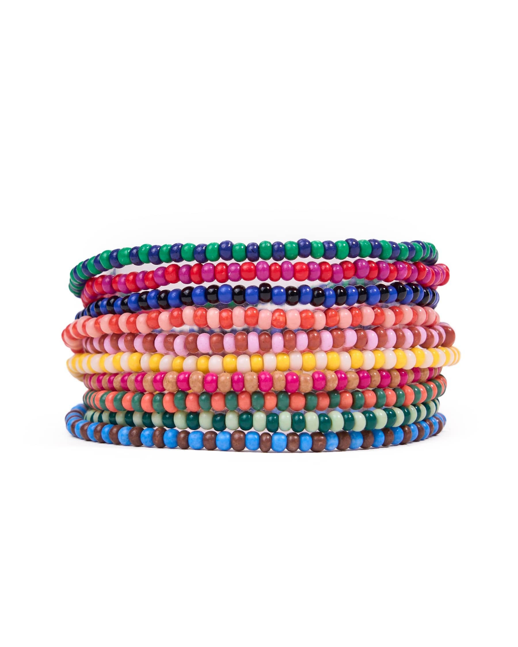 Sage Beaded 10 Strand Stretch Bracelets Multicolor
