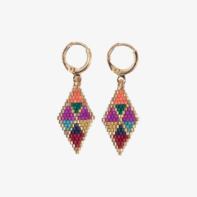 Carmen Mini Gold Hoop Mixed Triangles Beaded Drop Earrings