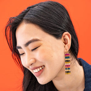 Billie Mixed Horizontal Stripes Beaded Fringe Earrings