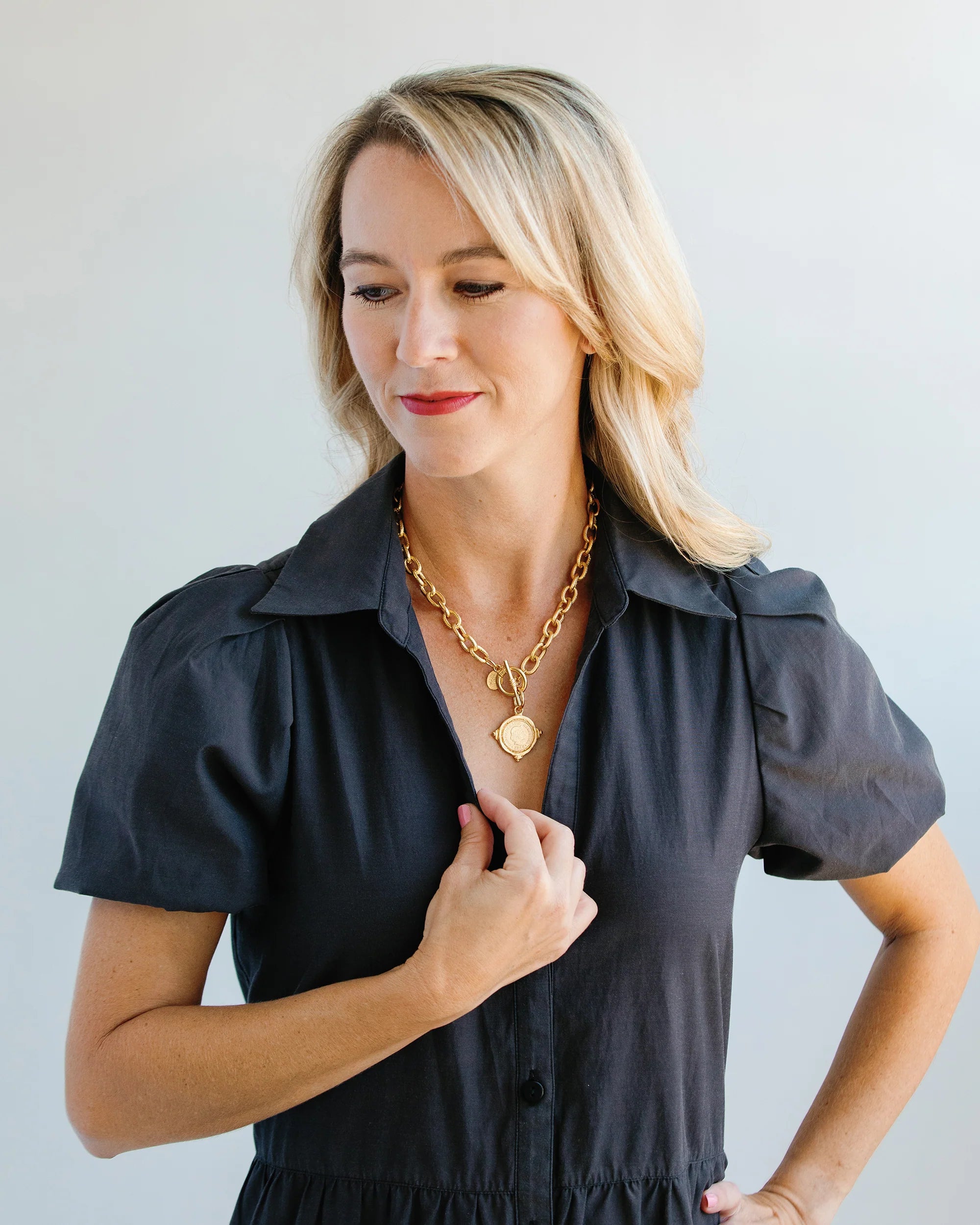 Gold Intaglio Coin Front Toggle Necklace