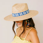 Navy Flora Tile Palm Hat Sunshine Tienda