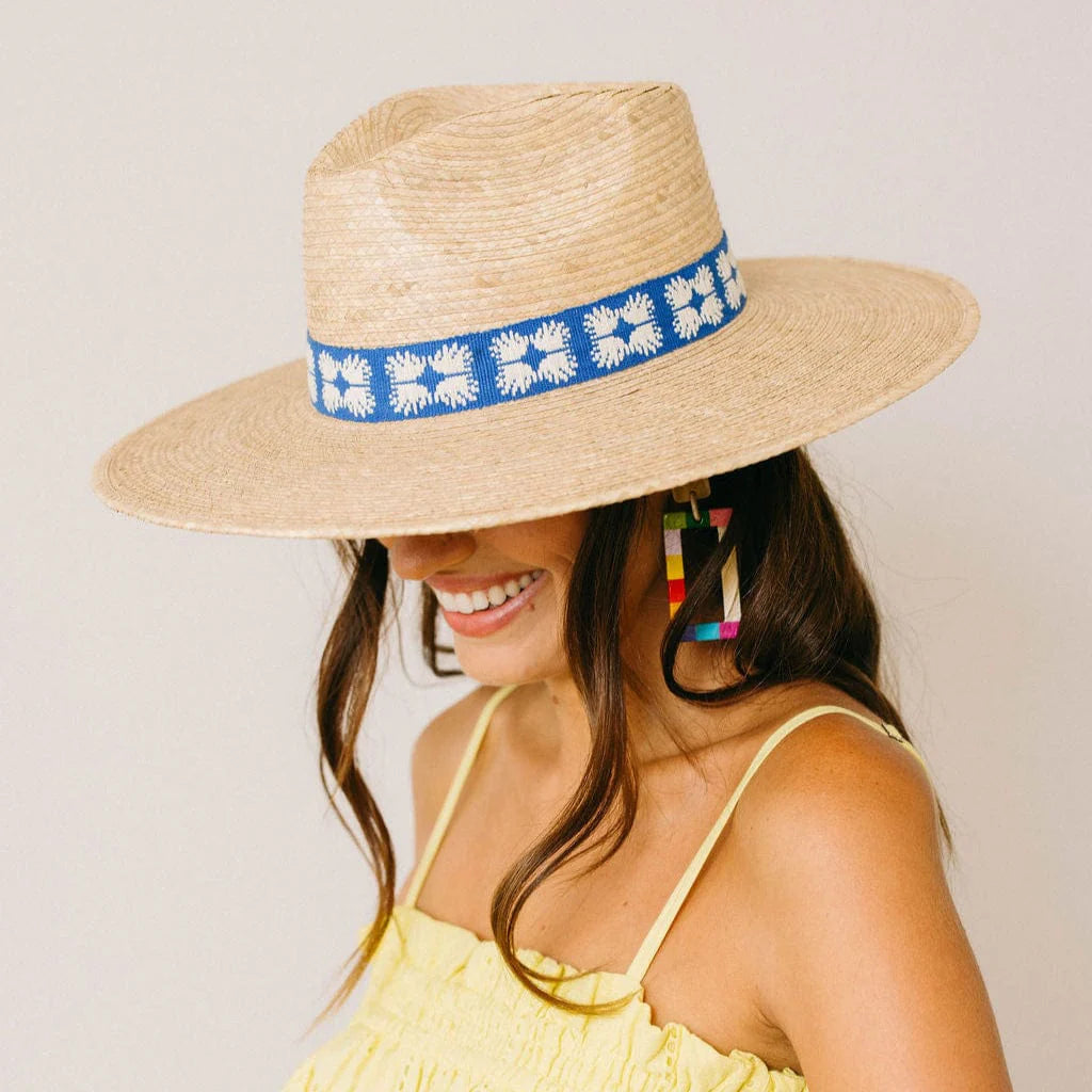 Navy Flora Tile Palm Hat Sunshine Tienda