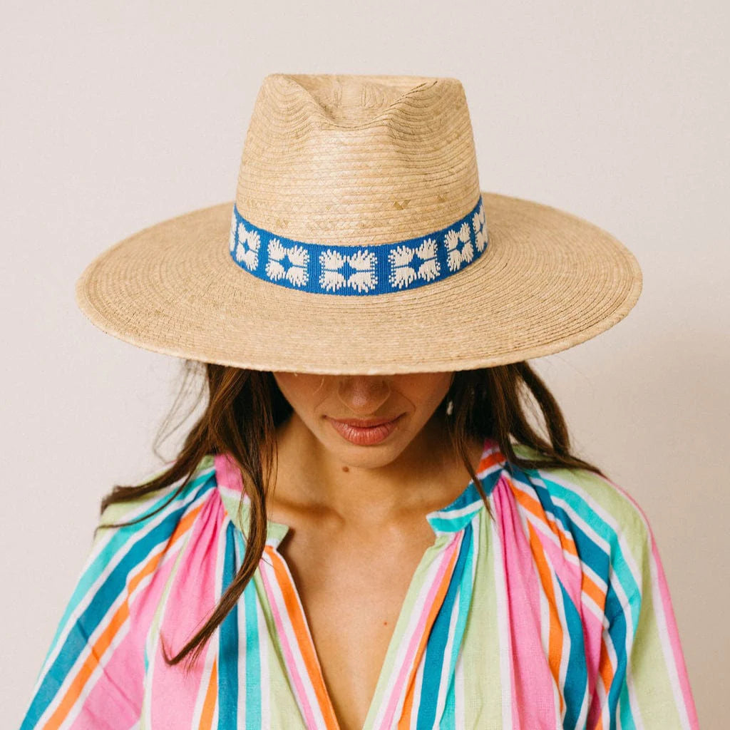 Navy Flora Tile Palm Hat Sunshine Tienda