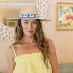 Navy Flora Tile Palm Hat Sunshine Tienda