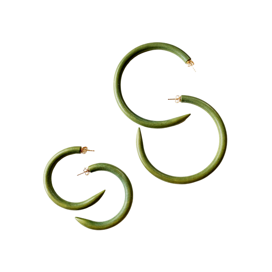 Olive Green Mango Wood Hoops | Binky + Lulu