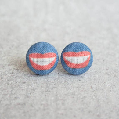 Smile BIG Fabric Button Earrings