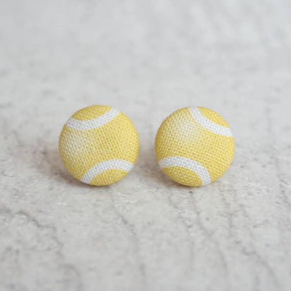 Tennis Ball Fabric Button Earrings