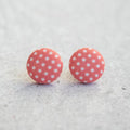Red and White Polka Dot Fabric Button Earrings