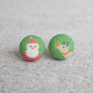 Santa and Rudolph Fabric Button Earrings