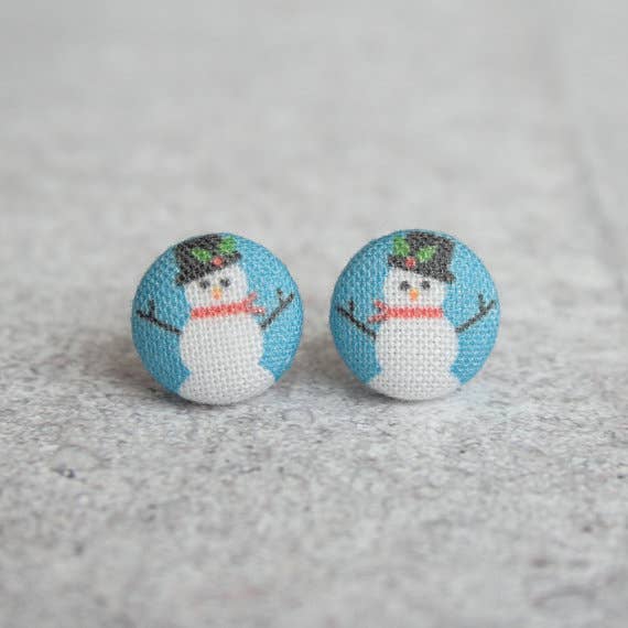 Snowmen Fabric Button Earrings