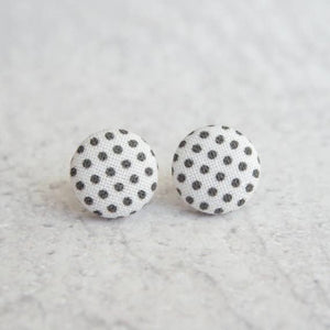 Black and White Polka Dot Fabric Button Earrings