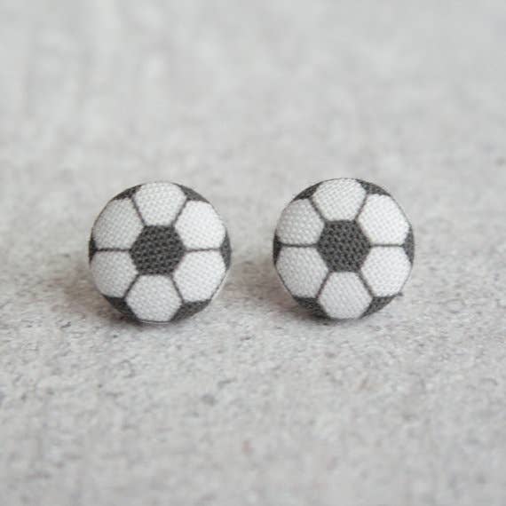 Soccer Fabric Button Earrings