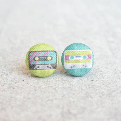 Cassette Tapes Fabric Button Earrings