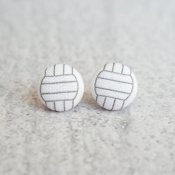 Volleyball Fabric Covered Button Earrings