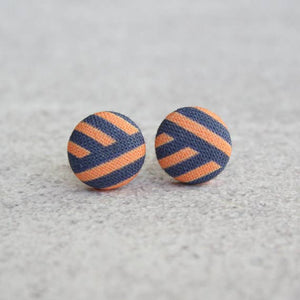 Angled Stripes Fabric Button Earrings