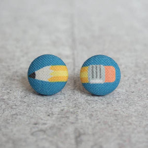 Back to School Pencil Fabric Button Earrings