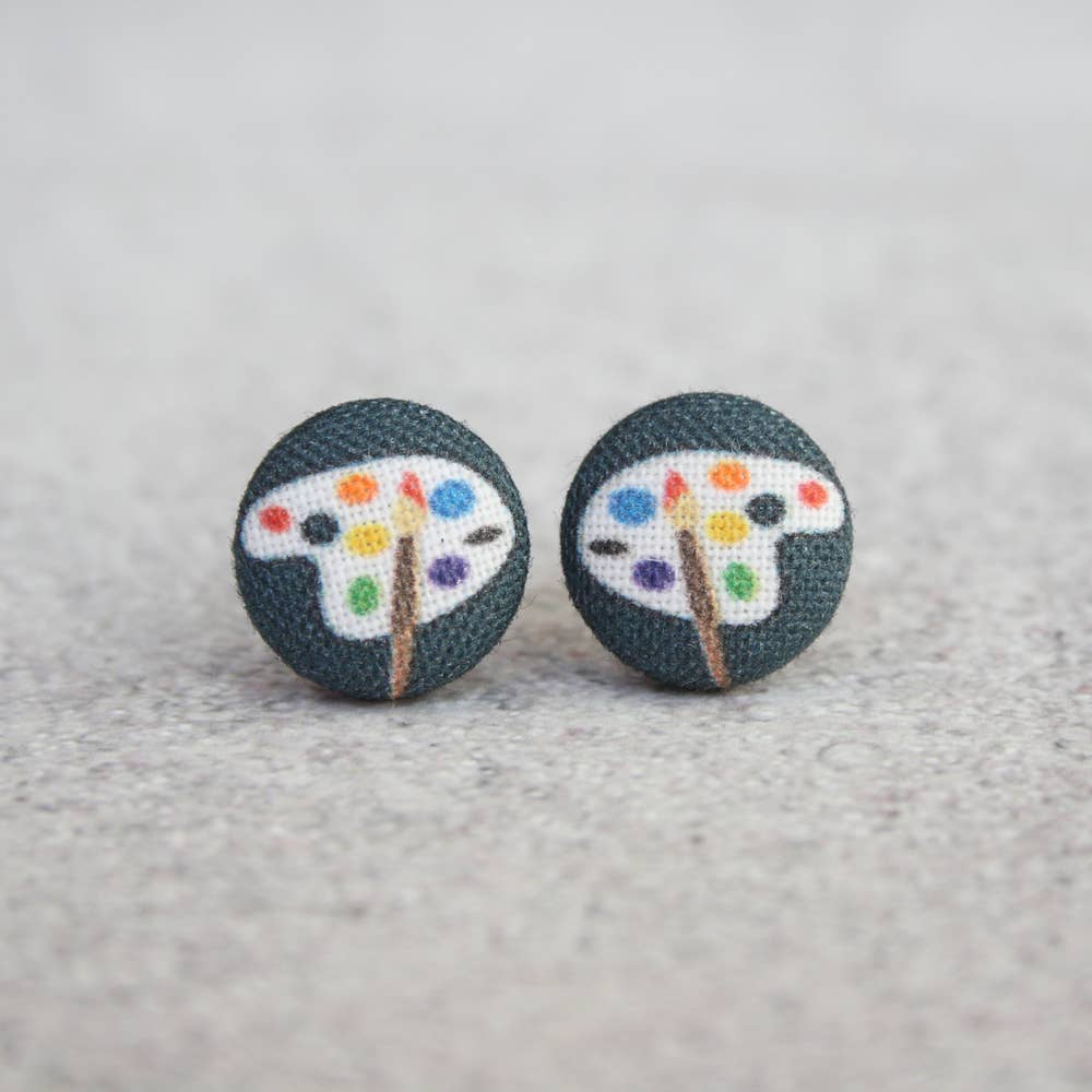 Artist Paint Palette Fabric Button Earrings