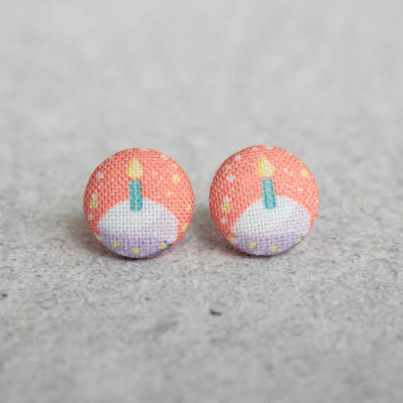 Birthday Candle Fabric Button Earrings